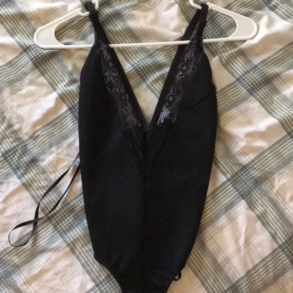 Windsor Black Lace-Trim Tank Bodysuit